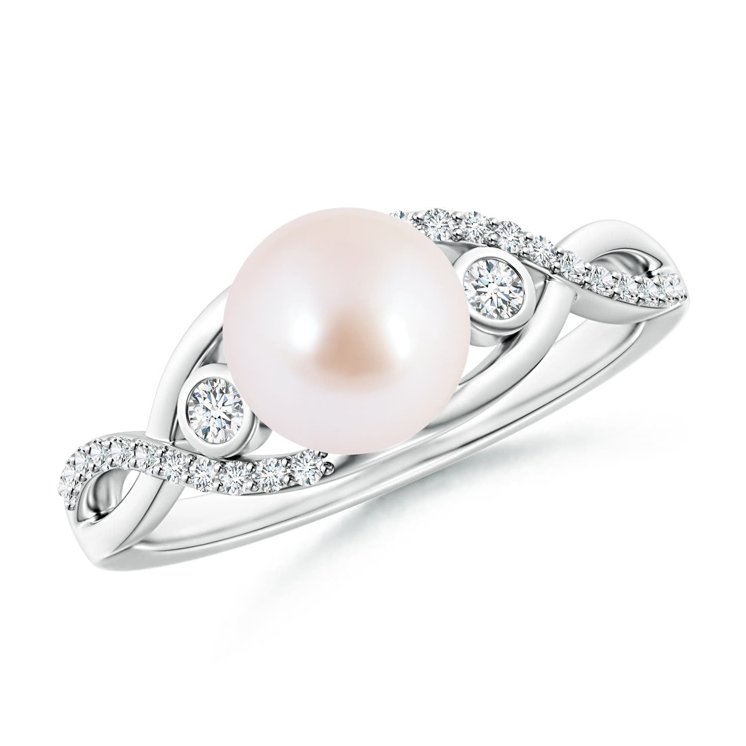 Angara Japanese Akoya Cultured Pearl and Diamond Infinity Ring in 14K