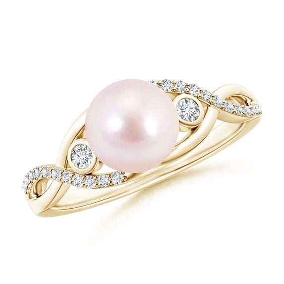 Angara Japanese Akoya Cultured Pearl and Diamond Infinity Ring in 14K Yellow Gold for Women | June Birthstone Jewelry for Her