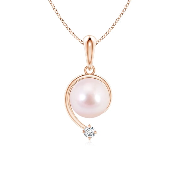 ANGARA Japanese Akoya Cultured Pearl and Diamond Swirl Pendant in 14K Rose Gold for Women | June Birthstone, Birthday, Anniversary, Jewelry Gift for Women | Pearl Necklace