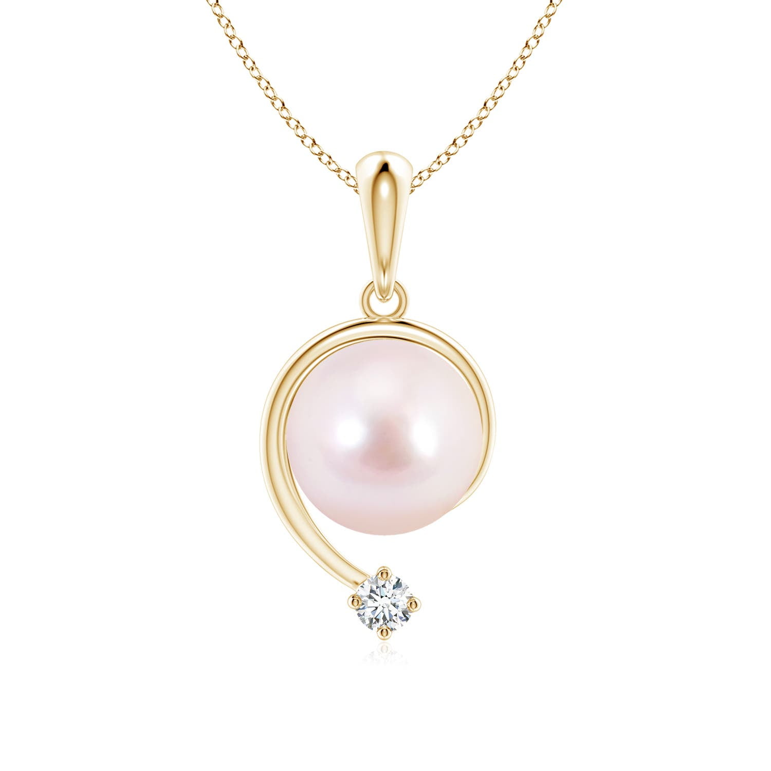 Angara Japanese Akoya Cultured Pearl and Diamond Swirl Pendant in 14K ...