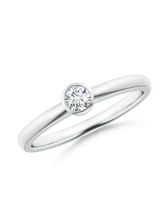 Lab Grown Bezel-Set Solitaire Round Diamond Stackable Ring for Women in 14K White Gold (Size-3.5mm | 0.16 ct) | April Birthstone Jewelry for Her | Lab-Grown Diamond Engagement Rings