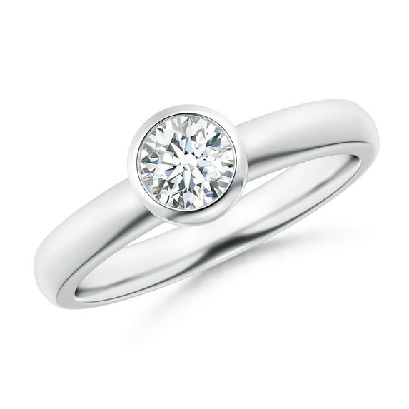 Angara Lab Grown Bezel-Set Solitaire Round Diamond Stackable Ring for Women in 14K White Gold (Size-5.1mm | 0.5 ct) | April Birthstone Jewelry for Her | Lab-Grown Diamond Engagement Rings