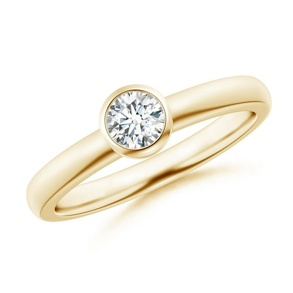 Angara Lab Grown Bezel-Set Solitaire Round Diamond Stackable Ring for Women in 14K Yellow Gold (Size-4.4mm | 0.33 ct) | April Birthstone Jewelry for Her | Lab-Grown Diamond Engagement Rings