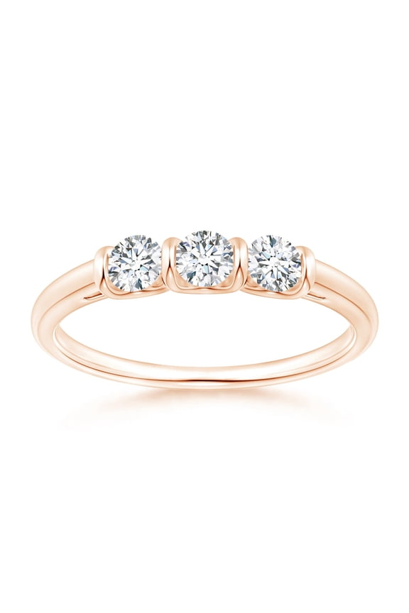 Lab Grown Bar-Set Diamond Three Stone Ring for Women in 14K Rose Gold (Size-3.3mm| Color-F-G| Clarity-VS) | April Birthstone, Anniversary, Jewelry Gift for Women | Lab-Grown Diamond Ring