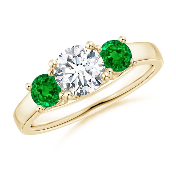ANGARA Lab Grown Diamond and Emerald Three Stone Ring for Women in 14K Yellow Gold (Size-6mm| Color-F-G| Clarity-VS) | April Birthstone, Anniversary, Jewelry Gift for Women | Lab-Grown Diamond Ring