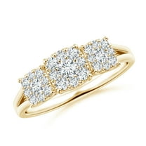 ANGARA Lab Grown Cushion Frame Diamond Three Stone Ring for Women in 14K Yellow Gold (Size-3mm| Color-F-G| Clarity-VS) | April Birthstone, Anniversary, Jewelry Gift for Women | Lab-Grown Diamond Ring