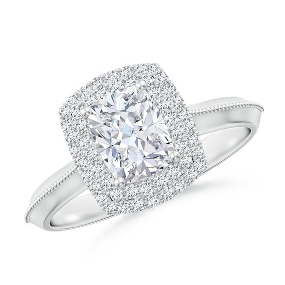 ANGARA Lab Grown Diamond Double Halo Engagement Ring for Women in 14K White Gold (Size-7x5mm| Color-F-G| Clarity-VS) | April Birthstone, Anniversary, Jewelry Gift for Women | Lab-Grown Diamond Ring