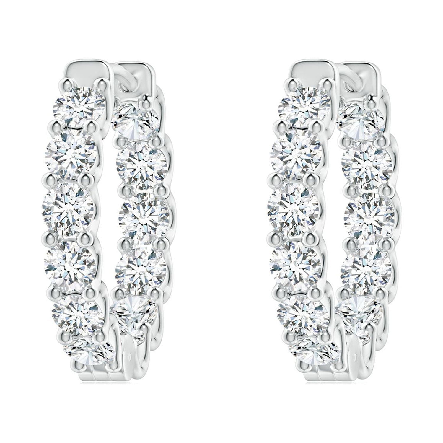 Angara Lab Grown Diamond Hoop Earrings for Women in 14K White Gold - April Birthstone Jewelry | Prong Set 1.66ctw Lab Created Diamond Hoops