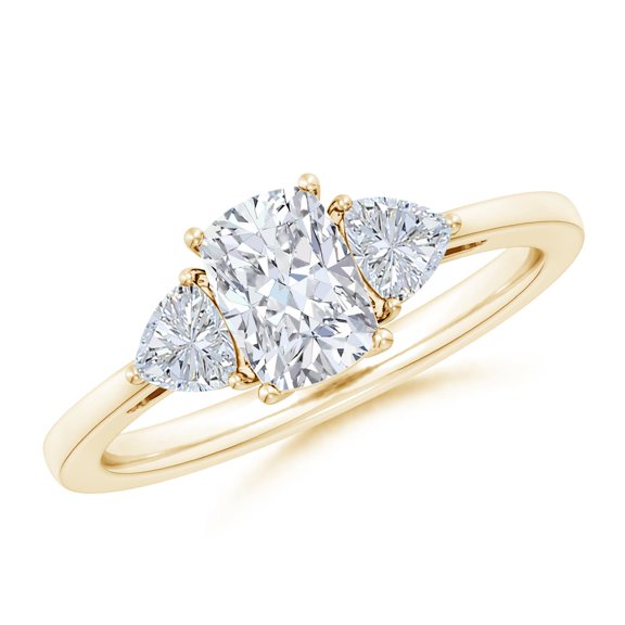 ANGARA Lab Grown Diamond 3 Stone Engagement Ring for Women in 14K Yellow Gold (Size-7x5mm| Color-F-G| Clarity-VS) | April Birthstone, Anniversary, Jewelry Gift for Women | Lab-Grown Diamond Ring