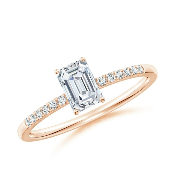Angara Lab Grown Emerald-Cut Diamond Engagement Ring with Lab Diamond Accents for Women in 14K Rose Gold (Size-6x4mm | 0.65 ct) | April Birthstone Jewelry for Her | Lab-Grown Diamond Engagement Rings