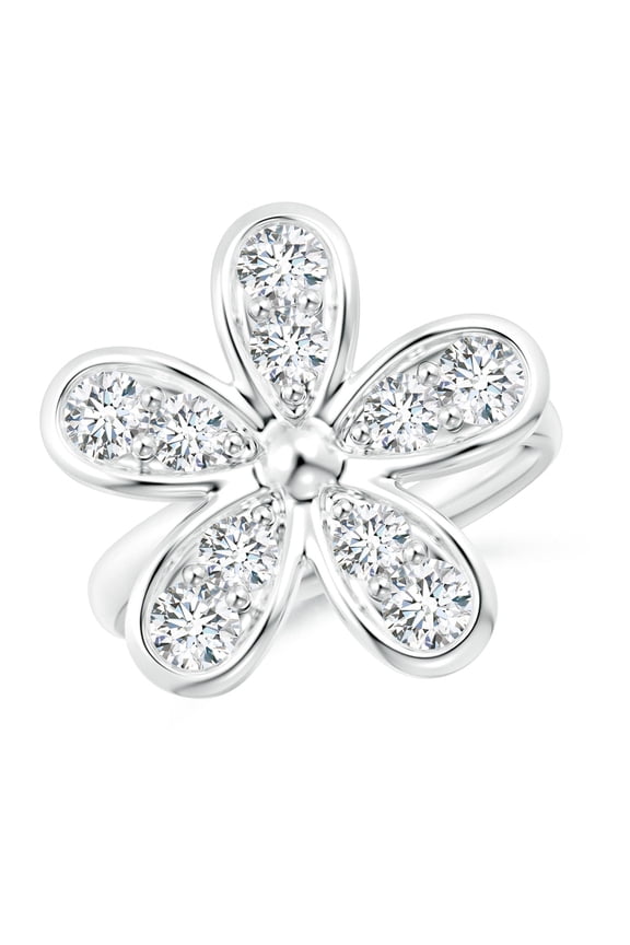 Lab Grown Pave-Set Diamond Daisy Ring for Women in 14K White Gold (Size-3.5mm| Color-F-G| Clarity-VS) | April Birthstone, Birthday, Anniversary, Jewelry Gift for Women | Lab-Grown Diamond Ring