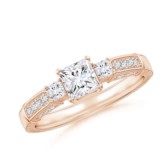 ANGARA Lab Grown Princess-Cut Diamond Three Stone Ring for Women in 14K Rose Gold (Size-4.5mm| Color-F-G| Clarity-VS) | April Birthstone, Anniversary, Jewelry Gift for Women | Lab-Grown Diamond Ring