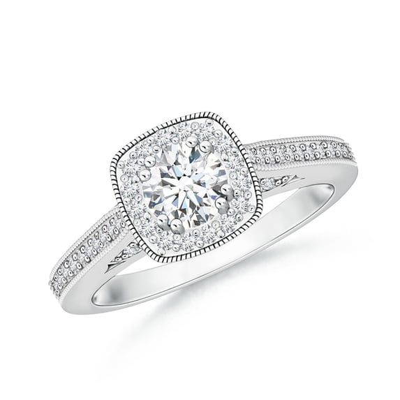 ANGARA Lab Grown Diamond Cushion Halo Ring with Milgrain for Women in 14K White Gold (Size-5mm| Color-F-G| Clarity-VS) | April Birthstone, Anniversary, Jewelry Gift for Women | Lab-Grown Diamond Ring