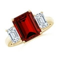 thumbnail image 1 of Angara Lab Grown Ruby Engagement Ring with Diamond in 14K Yellow Gold for Women (Size-10x8mm) – July Birthstone Jewelry | Three Stone Emerald cut Lab Ruby Ring (Ring Size - 9), 1 of 8