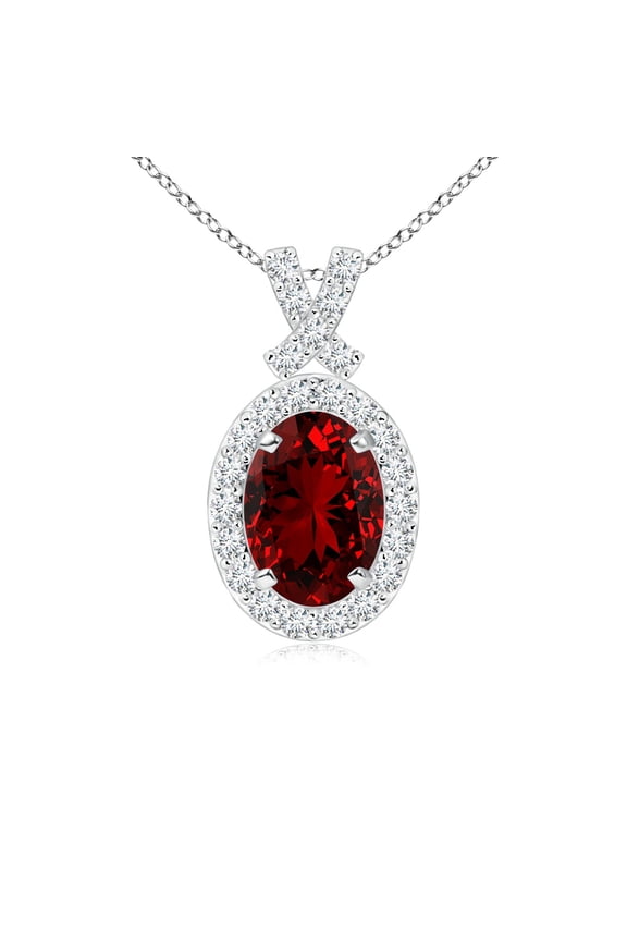 Lab Grown Ruby Halo Pendant Necklace in Platinum for Women - July Birthstone Jewelry | 1 ct Lab Created Ruby Vintage Style Necklace