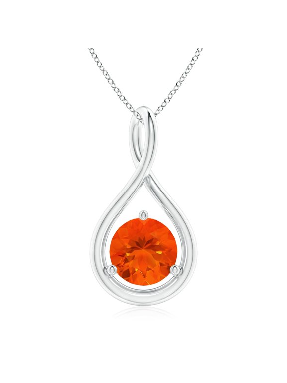 Natural Solitaire Round Fire Opal Infinity Twist Pendant in 14K White Gold for Women (Size-7mm) | October Birthstone, Birthday, Anniversary, Jewelry Gift for Women | Natural Fire Opal Necklace
