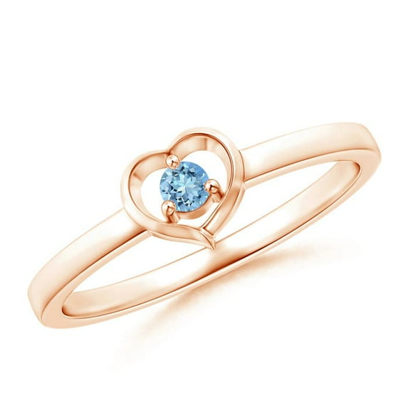 ANGARA Natural Floating Round Aquamarine Open Heart Promise Ring in 14K Rose Gold for Women (Size-2.5mm) | March Birthstone, Birthday, Anniversary, Jewelry Gift for Women | Natural Aquamarine Ring