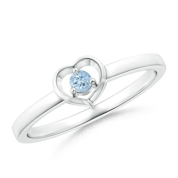ANGARA Natural Floating Round Aquamarine Open Heart Promise Ring in 14K White Gold for Women (Size-2.5mm) | March Birthstone, Birthday, Anniversary, Jewelry Gift for Women | Natural Aquamarine Ring