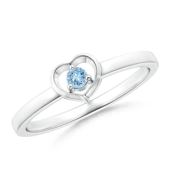 Angara Natural 0.06 Ct. Aquamarine Heart Ring in 14K White Gold for Women (Ring Size: 3)
