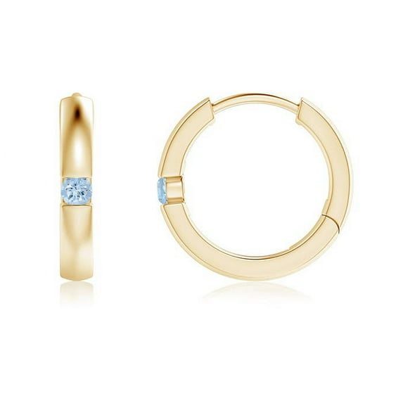 ANGARA Natural Channel-Set Round Aquamarine Hinged Hoop Earrings in 14K Yellow Gold for Women (Size-2mm) | March Birthstone, Anniversary, Jewelry Gift for Women | Natural Aquamarine Earrings