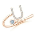 thumbnail image 1 of ANGARA Natural Capital "U" Diamond Initial Ring with Bezel-Set Aquamarine in 14K Rose Gold for Women (Size-2.5mm) | March Birthstone, Anniversary, Jewelry Gift for Women | Natural Aquamarine Ring, 1 of 9