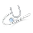 thumbnail image 1 of ANGARA Natural Capital "U" Diamond Initial Ring with Bezel-Set Aquamarine in 14K White Gold for Women (Size-2.5mm) | March Birthstone, Anniversary, Jewelry Gift for Women | Natural Aquamarine Ring, 1 of 8