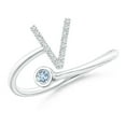 thumbnail image 1 of ANGARA Natural Capital "V" Diamond Initial Ring with Bezel-Set Aquamarine in 14K White Gold for Women (Size-2.5mm) | March Birthstone, Anniversary, Jewelry Gift for Women | Natural Aquamarine Ring, 1 of 9