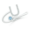 thumbnail image 1 of ANGARA Natural Capital "U" Diamond Initial Ring with Bezel-Set Aquamarine in 14K White Gold for Women (Size-2.5mm) | March Birthstone, Anniversary, Jewelry Gift for Women | Natural Aquamarine Ring, 1 of 9