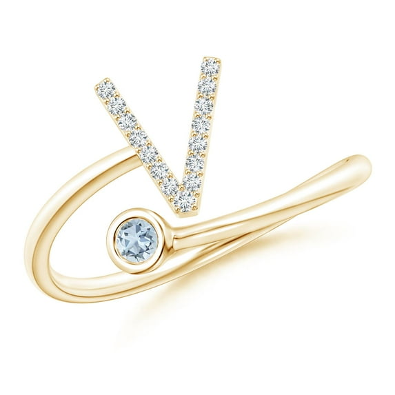 Angara Natural 0.06 Ct. Aquamarine with Diamond Initials Ring in 14K Yellow Gold for Women (Ring Size: 3)
