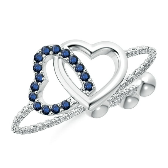 ANGARA Natural Sapphire Intertwined Heart Bolo Ring in 14K White Gold for Women (Size-1mm) | September Birthstone, Birthday, Anniversary, Jewelry Gift for Women | Natural Blue Sapphire Ring