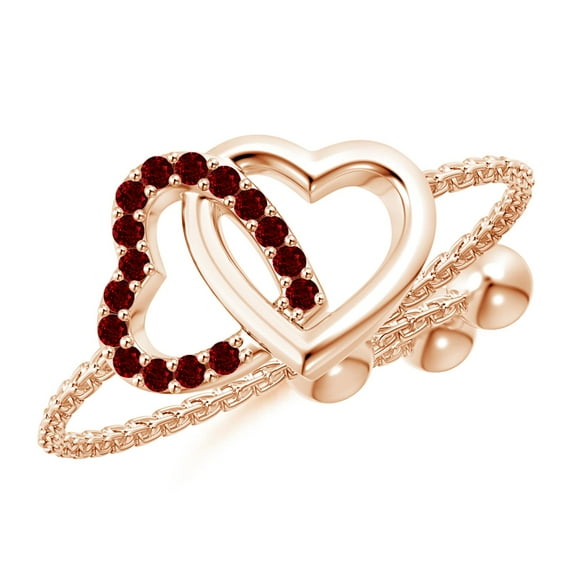 ANGARA Natural Ruby Intertwined Heart Bolo Ring in 14K Rose Gold for Women (Size-1mm) | July Birthstone, Birthday, Anniversary, Jewelry Gift for Women | Natural Ruby Ring