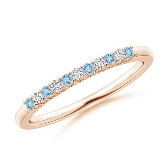 ANGARA Natural Aquamarine and Diamond Half Eternity Wedding Ring in 14K Rose Gold for Women (Size-1.5mm) | March Birthstone, Birthday, Anniversary, Jewelry Gift for Women | Natural Aquamarine Ring