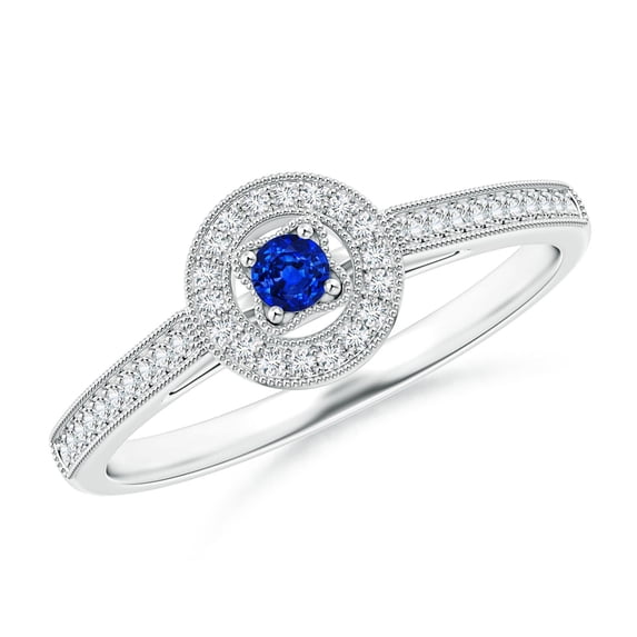 ANGARA Natural Vintage Style Sapphire Halo Ring with Milgrain Detailing in 14K White Gold for Women (Size-2.5mm) | September Birthstone, Anniversary, Jewelry Gift for Women | Natural Sapphire Ring