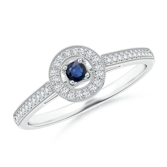 ANGARA Natural Vintage Style Sapphire Halo Ring with Milgrain Detailing in 14K White Gold for Women (Size-2.5mm) | September Birthstone, Anniversary, Jewelry Gift for Women | Natural Sapphire Ring