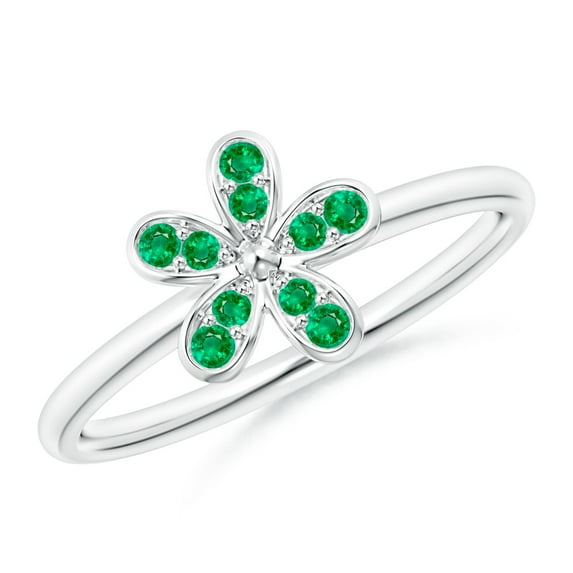 ANGARA Natural Pave-Set Emerald Daisy Ring in 14K White Gold for Women (Size-1.5mm) | May Birthstone, Birthday, Anniversary, Jewelry Gift for Women | Natural Emerald Ring
