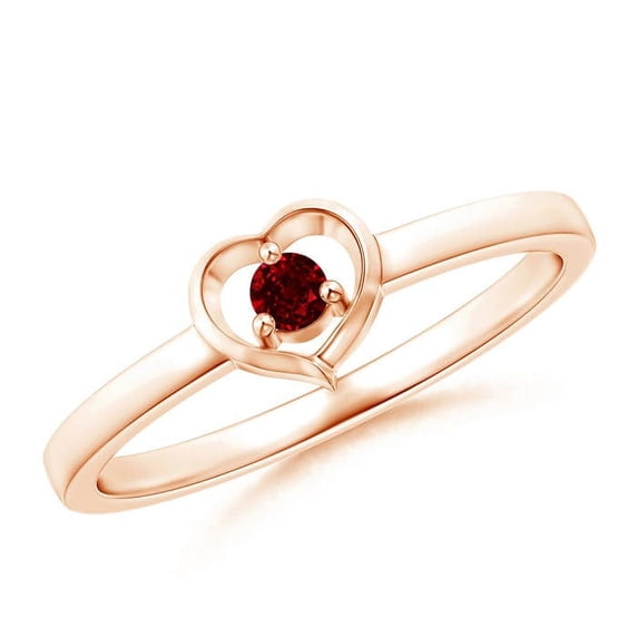 ANGARA Natural Floating Round Ruby Open Heart Promise Ring in 14K Rose Gold for Women (Size-2.5mm) | July Birthstone, Birthday, Anniversary, Jewelry Gift for Women | Natural Ruby Ring