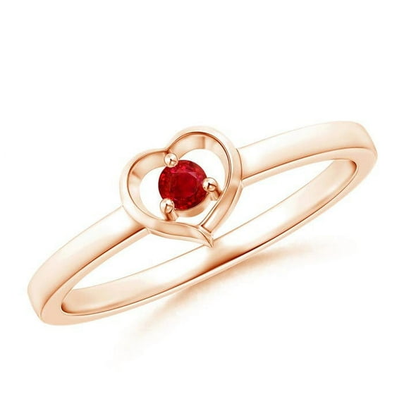 ANGARA Natural Floating Round Ruby Open Heart Promise Ring in 14K Rose Gold for Women (Size-2.5mm) | July Birthstone, Birthday, Anniversary, Jewelry Gift for Women | Natural Ruby Ring