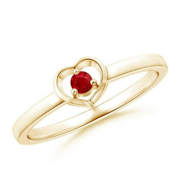 ANGARA Natural Floating Round Ruby Open Heart Promise Ring in 14K Yellow Gold for Women (Size-2.5mm) | July Birthstone, Birthday, Anniversary, Jewelry Gift for Women | Natural Ruby Ring