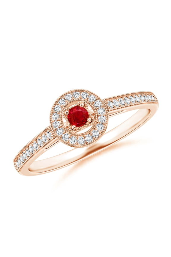 Natural Vintage Style Ruby Halo Ring with Milgrain Detailing in 14K Rose Gold for Women (Size-2.5mm) | July Birthstone, Birthday, Anniversary, Jewelry Gift for Women | Natural Ruby Ring
