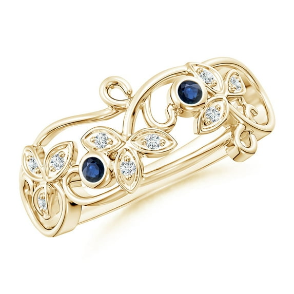 Angara Natural 0.1 Ct. Blue Sapphire with Diamond Vintage Inspired Ring in 14K Yellow Gold for Women (Ring Size: 3)
