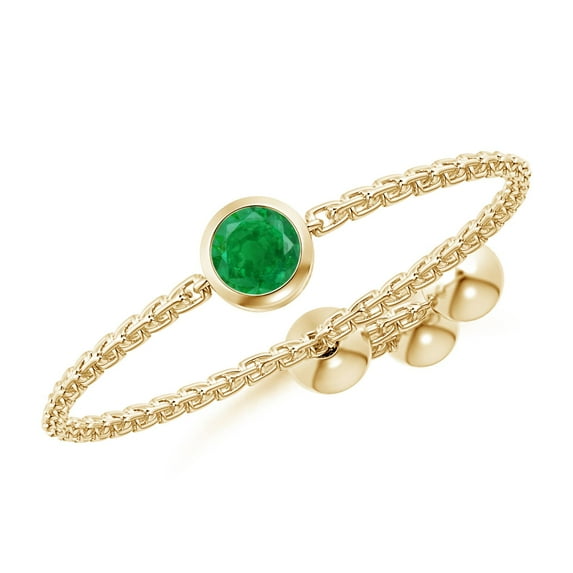 ANGARA Natural Bezel-Set Round Emerald Bolo Ring in 14K Yellow Gold for Women (Size-3mm) | May Birthstone, Birthday, Anniversary, Jewelry Gift for Women | Natural Emerald Ring