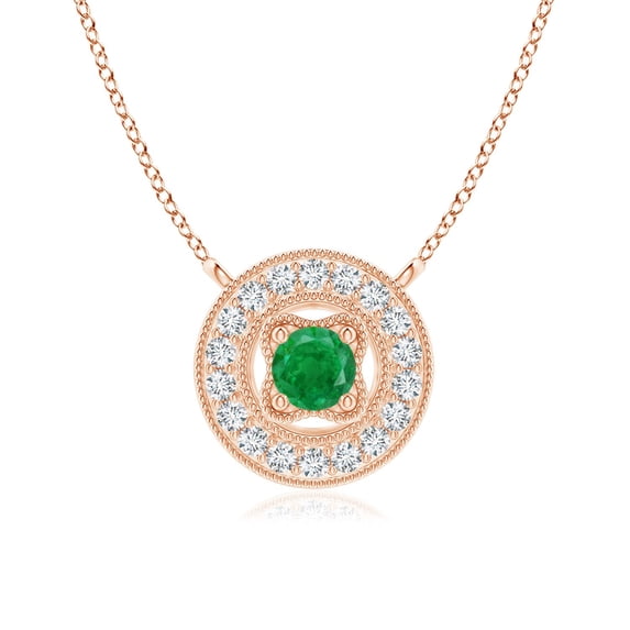 Angara Natural 0.1 Ct. Emerald with Diamond Halo Pendant Necklace in 14K Rose Gold for Women with 18 Inch Cable Chain