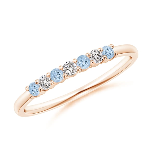 ANGARA Natural Half Eternity Seven Stone Aquamarine and Diamond Wedding Ring in 14K Rose Gold for Women (Size-2mm) | March Birthstone, Anniversary, Jewelry Gift for Women | Natural Aquamarine Ring