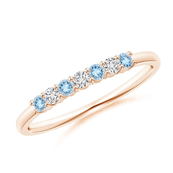 ANGARA Natural Half Eternity Seven Stone Aquamarine and Diamond Wedding Ring in 14K Rose Gold for Women (Size-2mm) | March Birthstone, Anniversary, Jewelry Gift for Women | Natural Aquamarine Ring