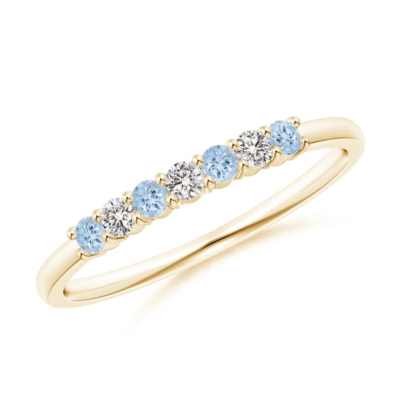 ANGARA Natural Half Eternity Seven Stone Aquamarine and Diamond Wedding Ring in 14K Yellow Gold for Women (Size-2mm) | March Birthstone, Anniversary, Jewelry Gift for Women | Natural Aquamarine Ring