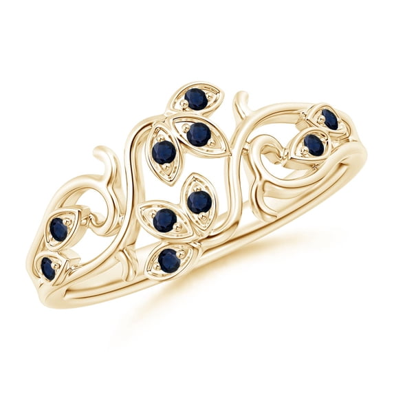 ANGARA Natural Nature Inspired Pave-Set Sapphire Leaf and Vine Ring in 14K Yellow Gold for Women (Size-1.3mm) | September Birthstone, Anniversary, Jewelry Gift for Women | Natural Blue Sapphire Ring