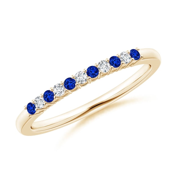 ANGARA Natural Blue Sapphire and Diamond Half Eternity Wedding Ring in 14K Yellow Gold for Women (Size-1.5mm) | September Birthstone, Anniversary, Jewelry Gift for Women | Natural Blue Sapphire Ring