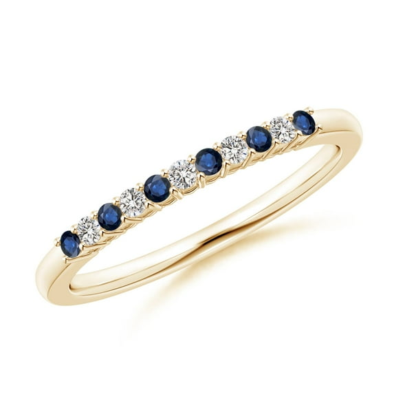ANGARA Natural Blue Sapphire and Diamond Half Eternity Wedding Ring in 14K Yellow Gold for Women (Size-1.5mm) | September Birthstone, Anniversary, Jewelry Gift for Women | Natural Blue Sapphire Ring