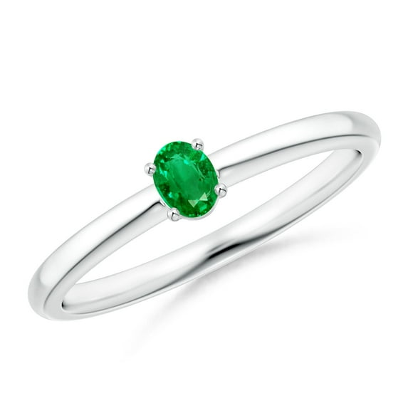 ANGARA Natural Classic Solitaire Oval Emerald Promise Ring in 14K White Gold for Women (Size-4x3mm) | May Birthstone, Birthday, Anniversary, Jewelry Gift for Women | Natural Emerald Ring