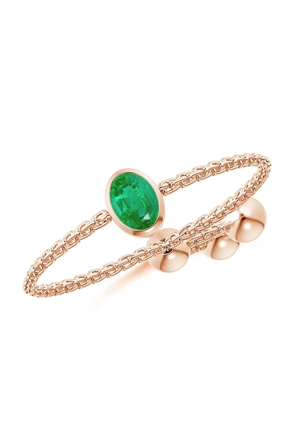 Natural Bezel-Set Oval Emerald Bolo Ring in 14K Rose Gold for Women (Size-4x3mm) | May Birthstone, Birthday, Anniversary, Jewelry Gift for Women | Natural Emerald Ring